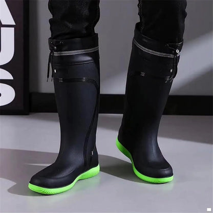 Casual Drawstring Long Tube Waterproof Fleece Rain Boots