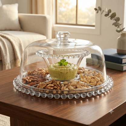 30cm Beaded Glass Cake Stand with Glass Dome Lid
