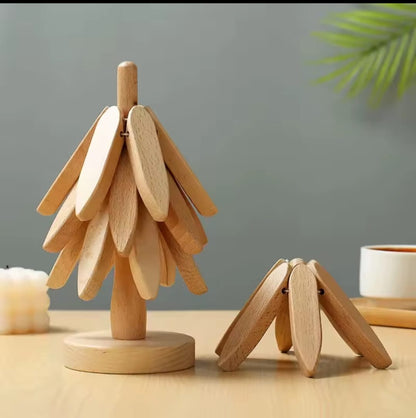 Heat Resistant Wooden Tree Shaped Table Pot Mat