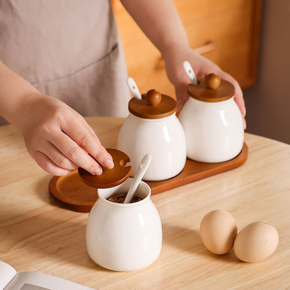 3Pcs Ceramic Canister Set with Bamboo Base