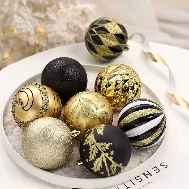 16Piece Black and Gold Christmas Balls Ornament Set