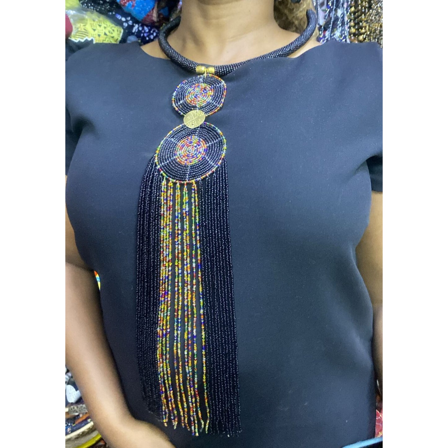 Maasai Beaded Long Pendant Necklace