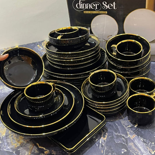 32Pc Black dinner set with gold rim