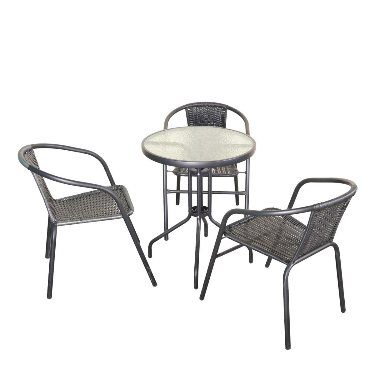 Outdoor Patio Balcony Wicker Chairs and Glass Table