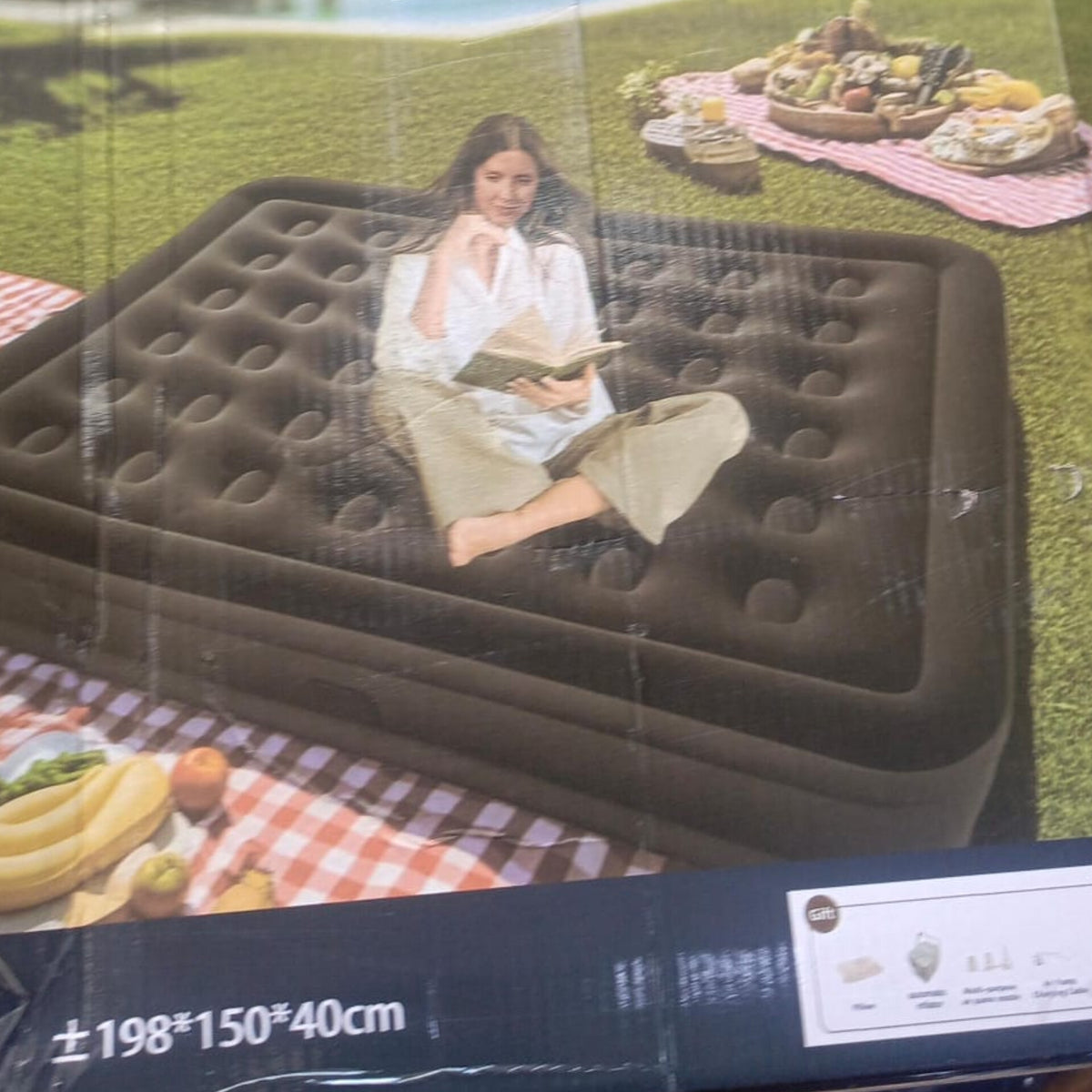 Black Inflatable Air Mattress With Built In Rechargeable Pump And 2 Pillows