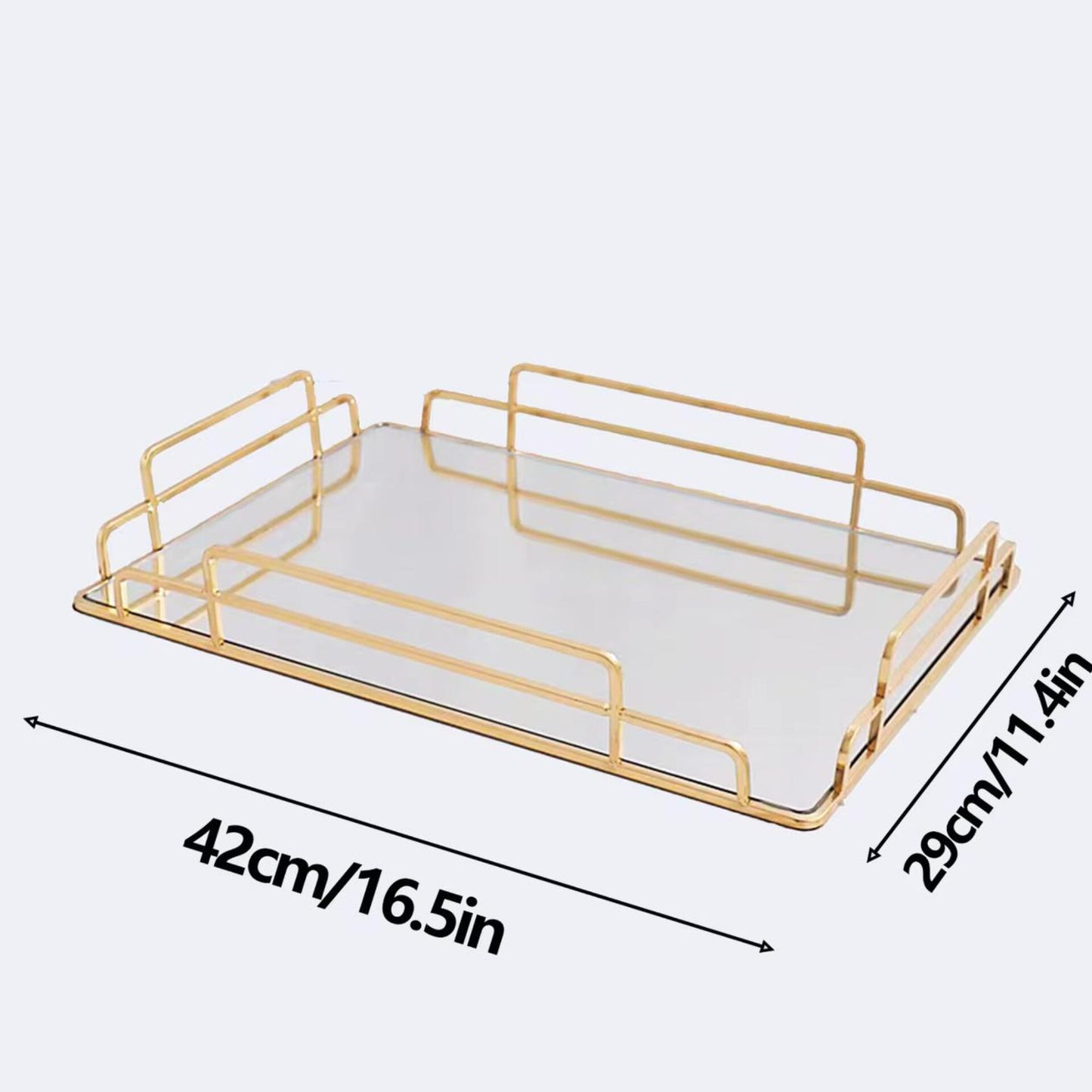 Decorative metal alloy, tray with mirror