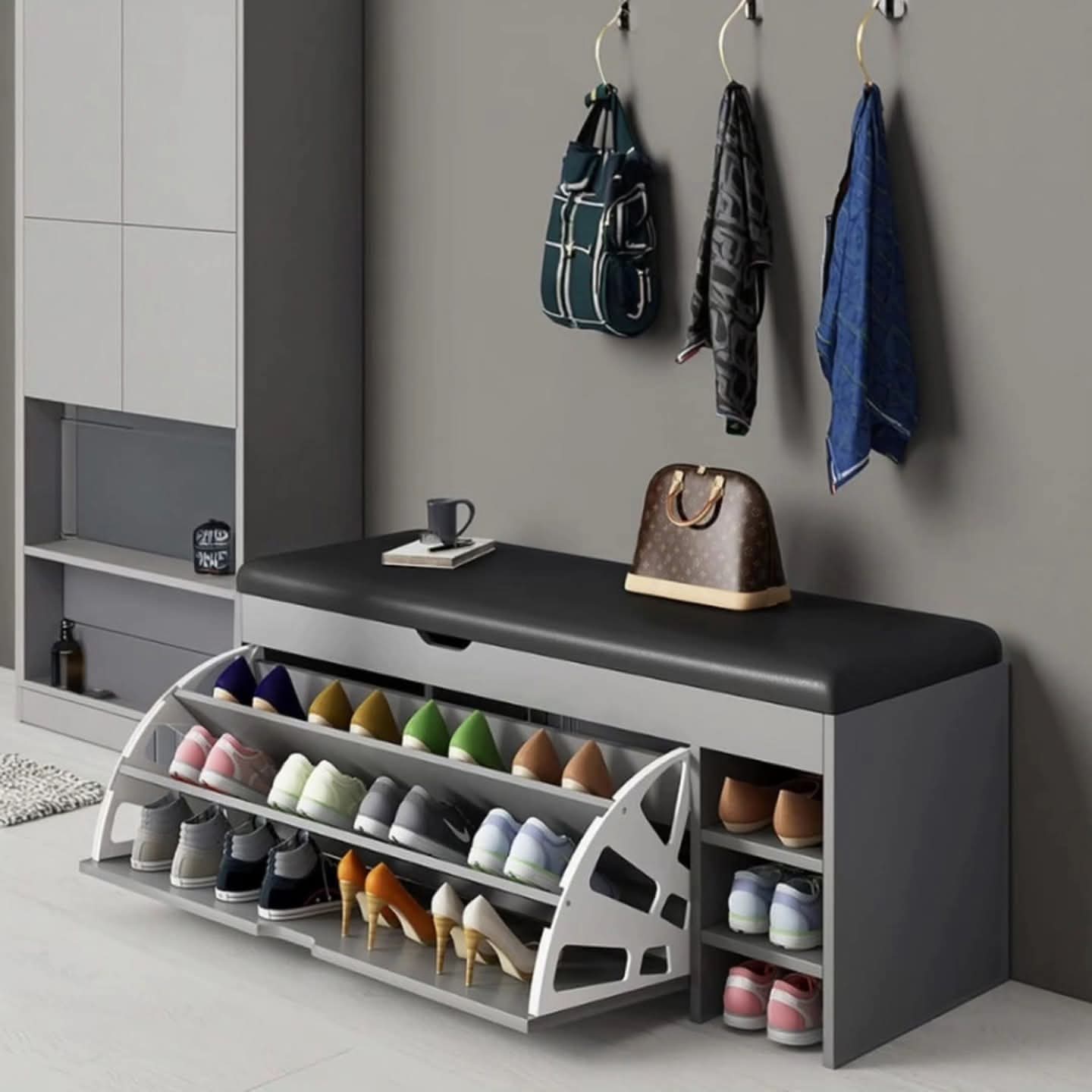 Bucket flip shoe rack