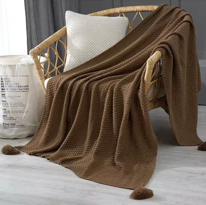 Knitted  Throw Blanket with Tassels