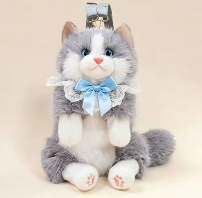 Plush  Cat Shaped  Backpack with Lace and Bow Details