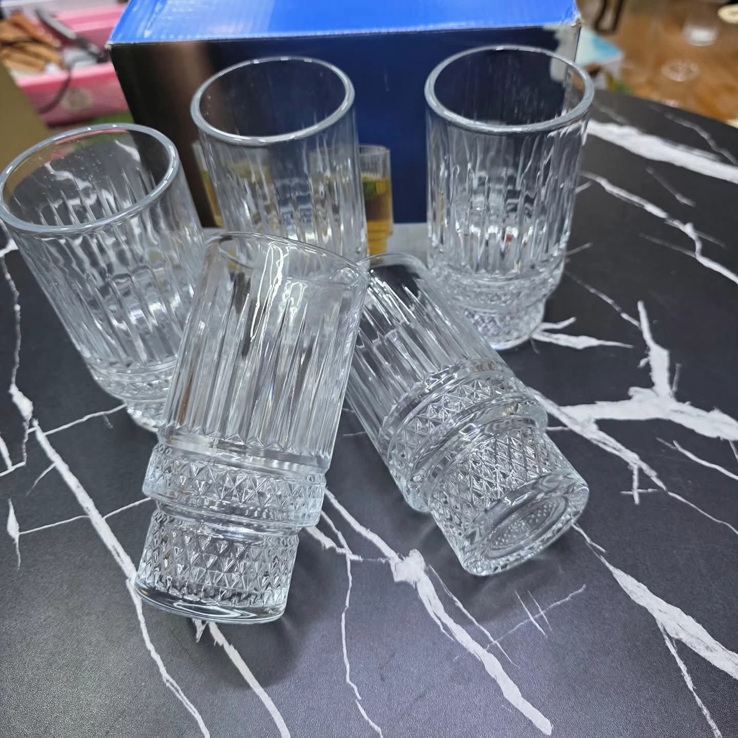 6Pcs ribbed juice milk glasses