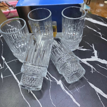 6Pcs ribbed juice milk glasses