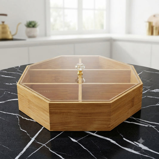 6-Section Octagonal Bamboo Tray with Lid
