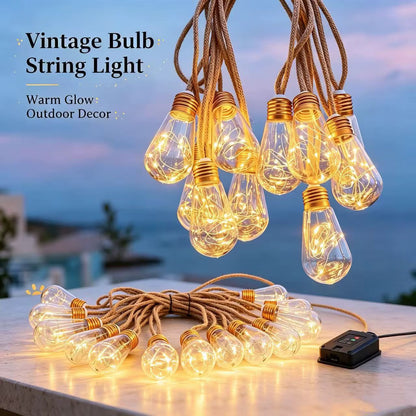 Vintage Hemp Rope Christmas Lights 10m USB  Solar Indoor And Outdoor Gha
