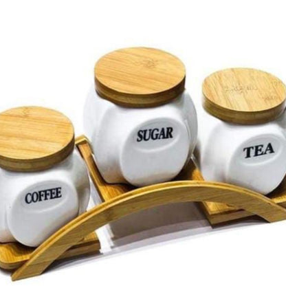 Round Shape Canister Set with Bamboo Base