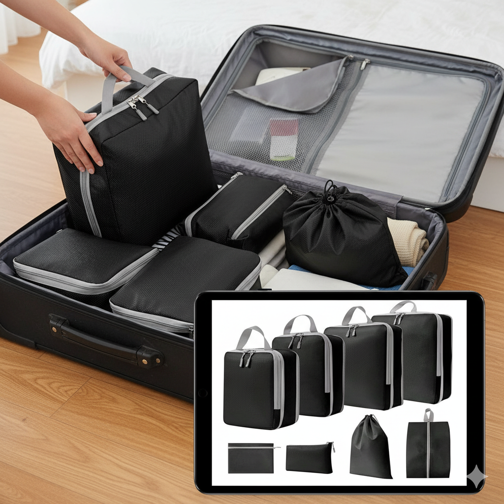 7-Piece Travel Compression Bag and Suitcase Organizer Set
