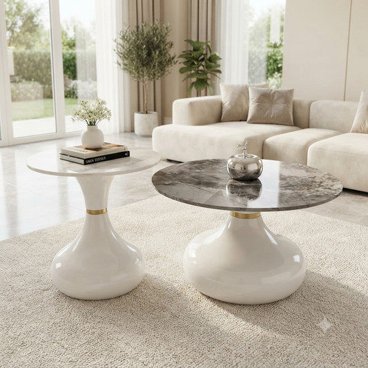 Round Marble Effect Coffee and Side Table Set