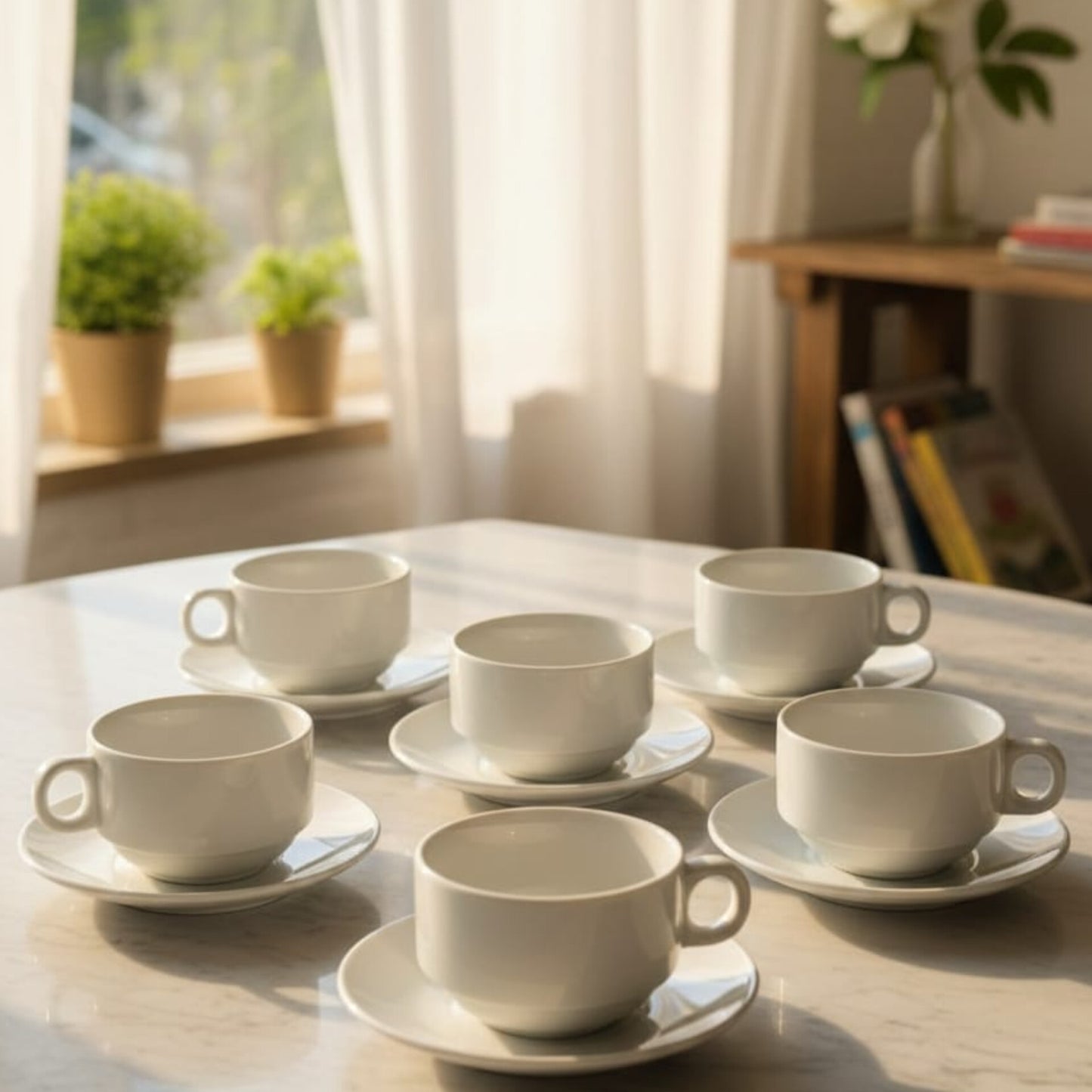 6Pcs Cup and Saucer stackable