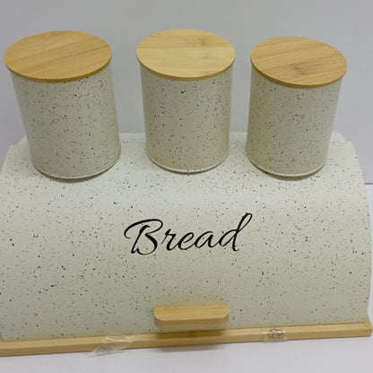 Metallic Bread Bin Storage Box Set with Bamboo Lids and Canisters