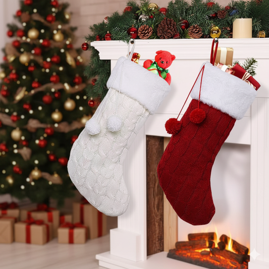 Large Cable Knit Christmas Fireplace Stockings with Faux Fur Cuff