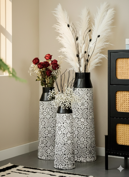Geometric Pattern Metallic Vase Set