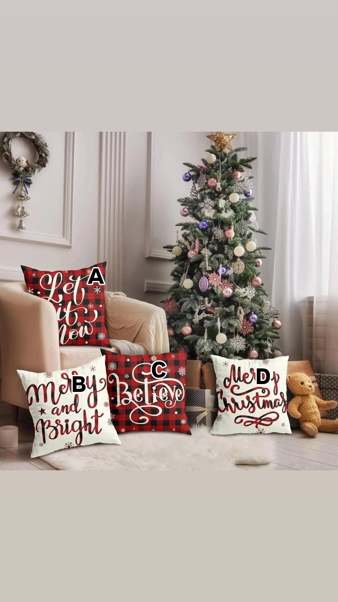 4Pcs Santa Claus Printed Christmas Cushion Covers 45x45Cm
