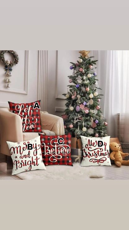 4Pcs Santa Claus Printed Christmas Cushion Covers 45x45Cm