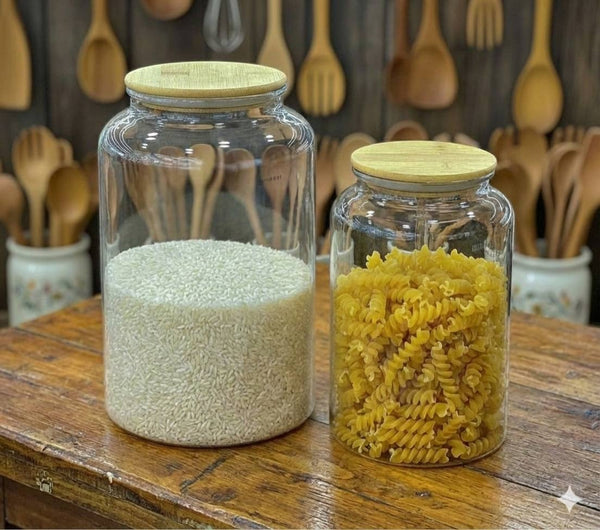Clear Acrylic Cereal Storage Jars with Bamboo Lids