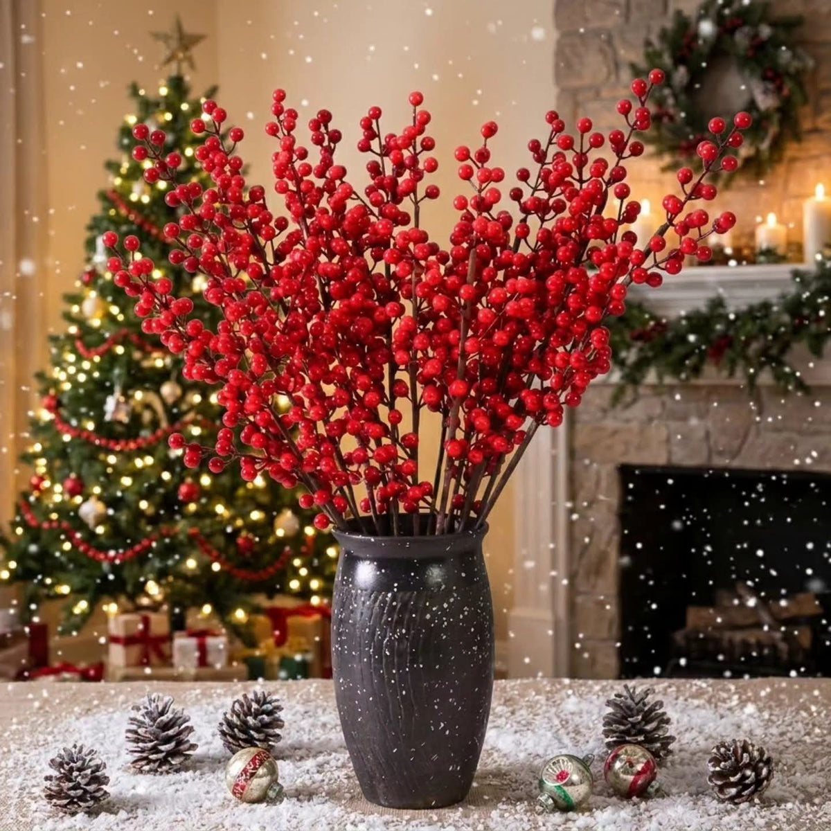 5pc Artificial Christmas Red Berries Vase Decor