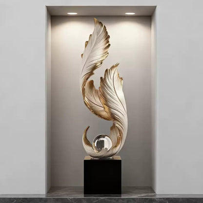White and Gold Resin Feather Sculpture