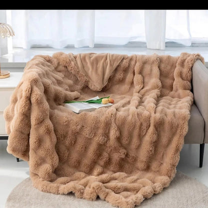 Double Sided Warm  Bubble Fleece Blanket