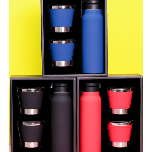 Premium Thermal Flask and Two Cup Gift Set