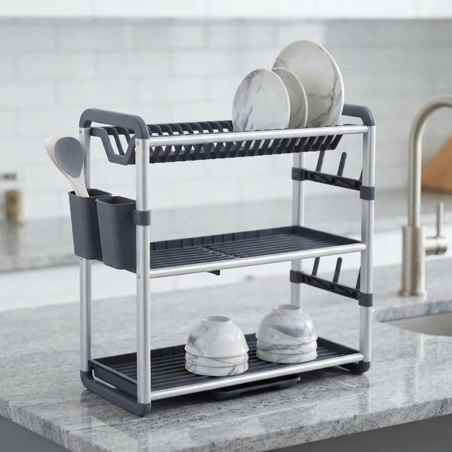 3 Tier Aluminium Plastic Dish Rack