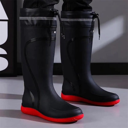 Casual Drawstring Long Tube Waterproof Fleece Rain Boots