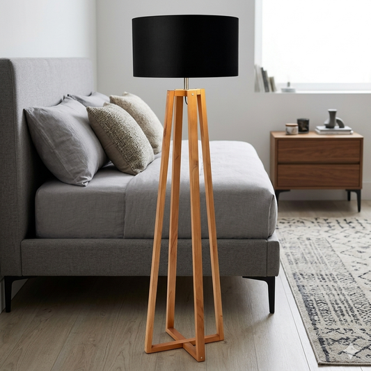 Black Wooden Tripod Lamp