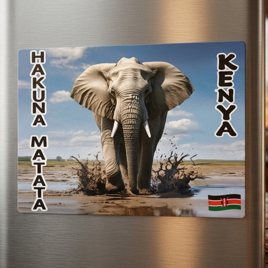 Kenya Elephant Water Splash Souvenir Fridge Magnet