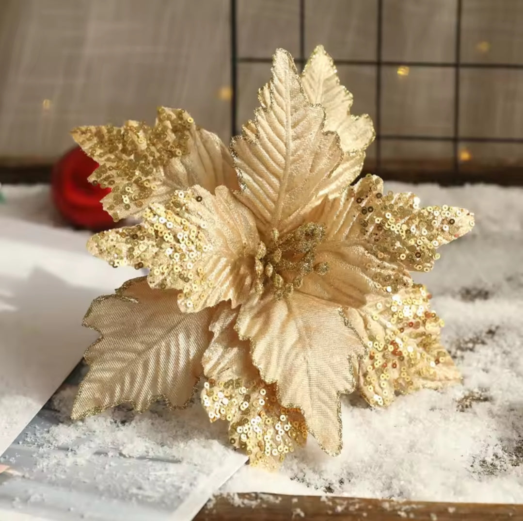 Sequined Fabric Christmas Poinsettia Flower