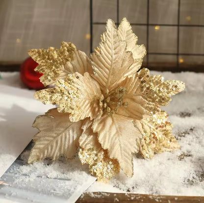 Sequined Fabric Christmas Poinsettia Flower