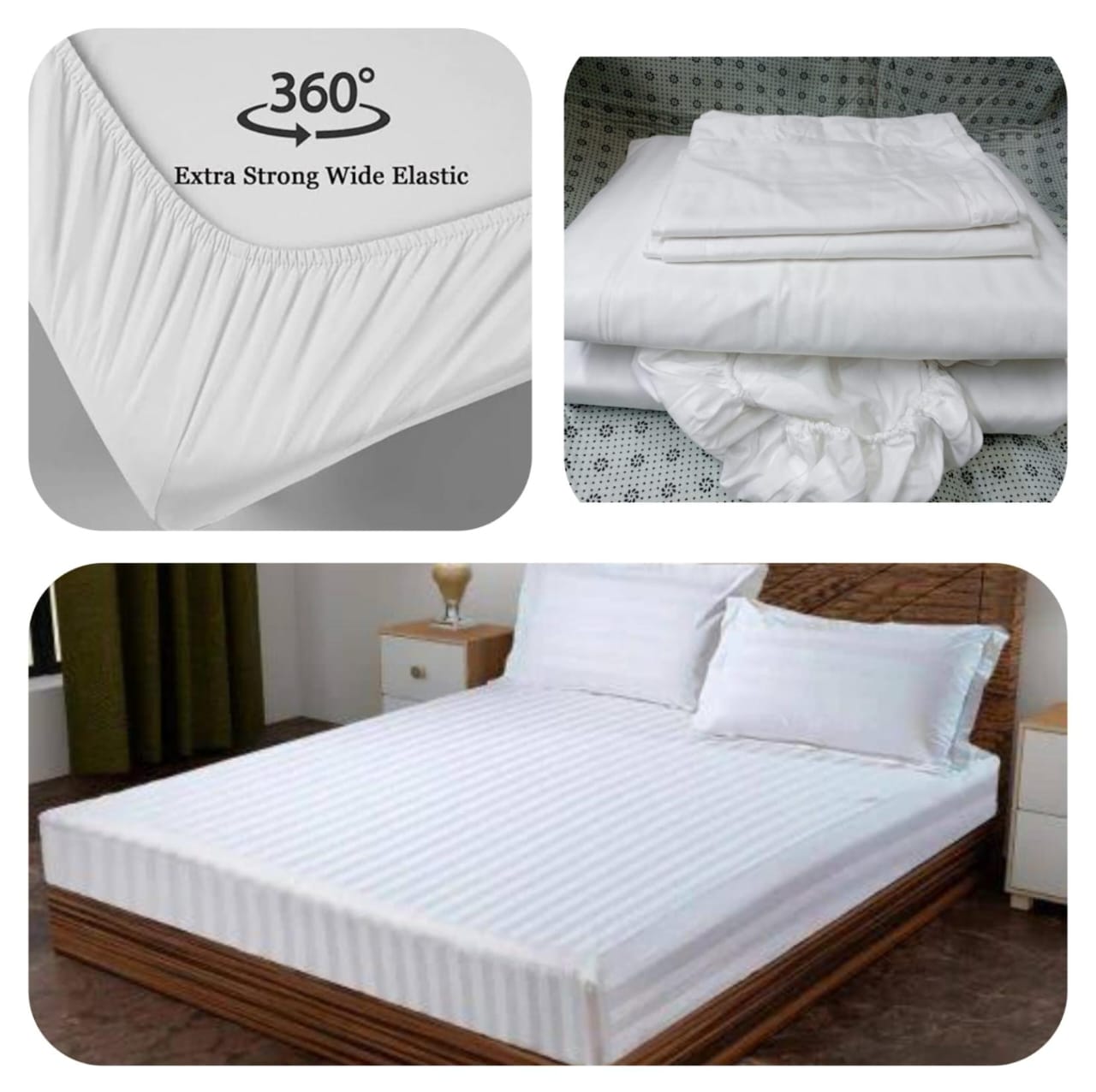 6*6 White striped bedsheet set