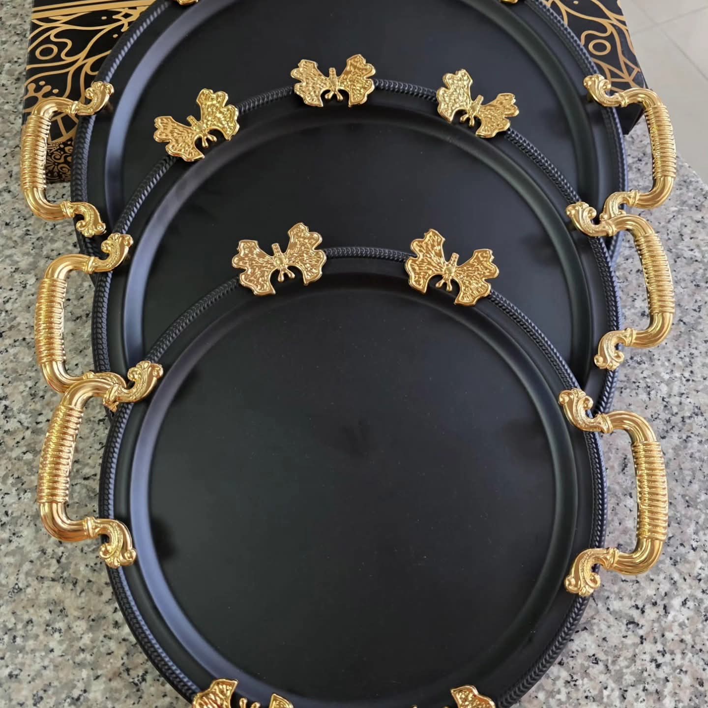 3Pc  black stainless steel serving trays Gha