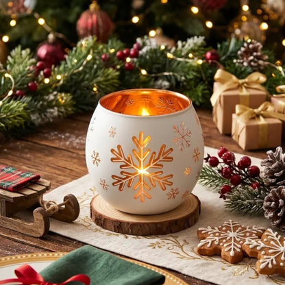 2Pc Christmas Glass Snowflake Tealight Candle  Holders Set Gha