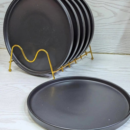 6Pc matte black ceramic dinner plates