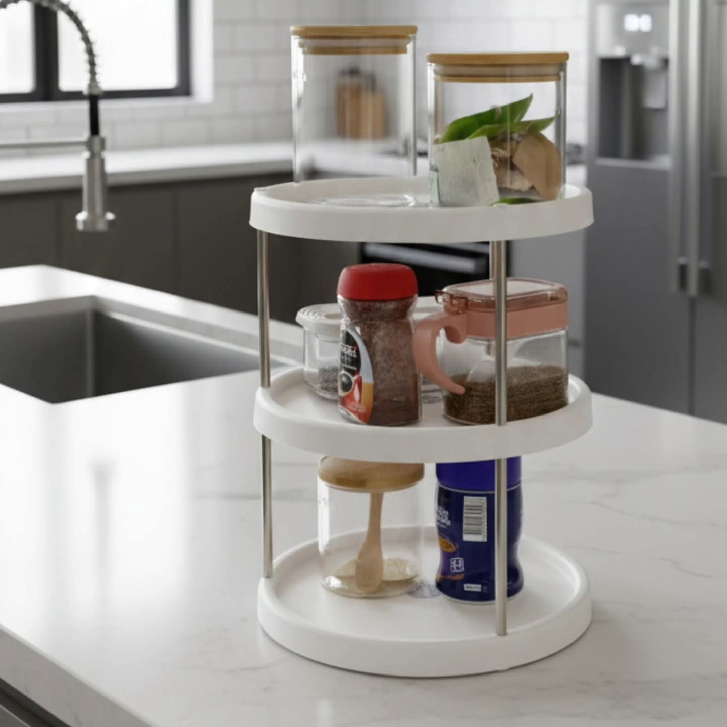 3 tier rotating kitchen spice storage rack