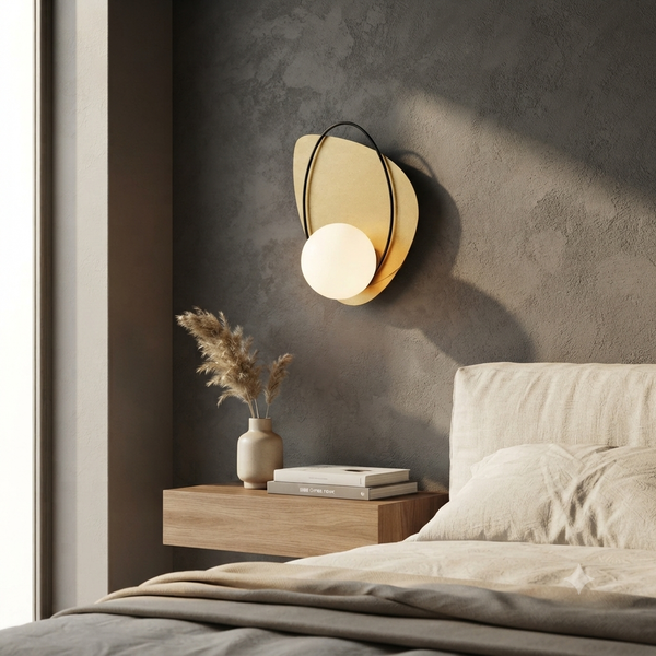 Golden Accent Wall Lamp With White Glass Black Frame  PL 1160 01 GO
