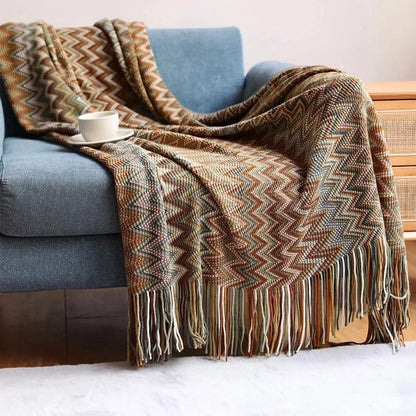 Bohemian Knitted Throw Blanket With Tassel