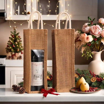 Rustic Christmas Jute Rope Wine Bottle Bags
