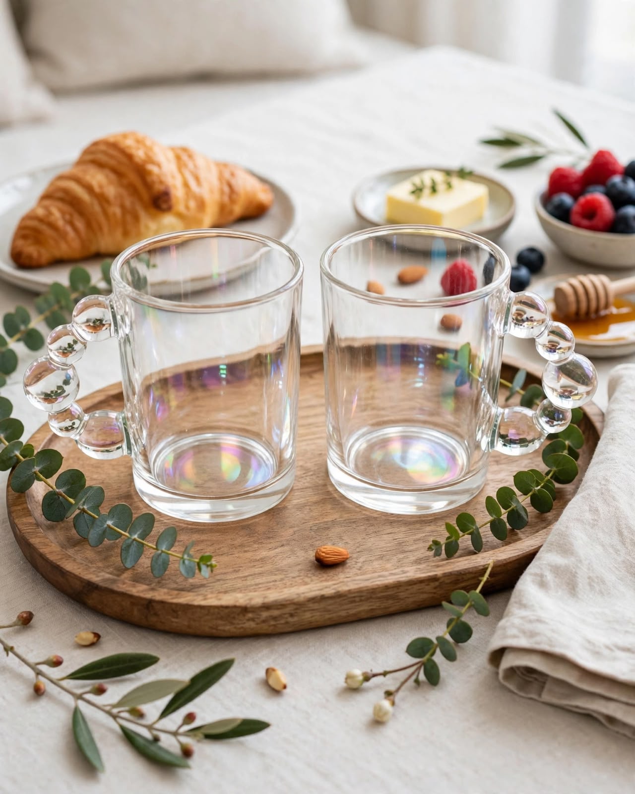 6Pc Bubble Handle Glass Mugs