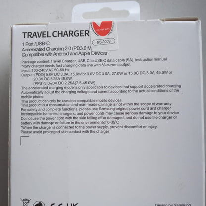 Samsung 45watts  charger c to c travel charger