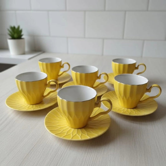 Coloured  6pcs cup and  6pc saucer set