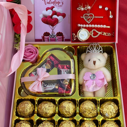 Ladies Valentine Jewelry and Chocolate  Gift Set