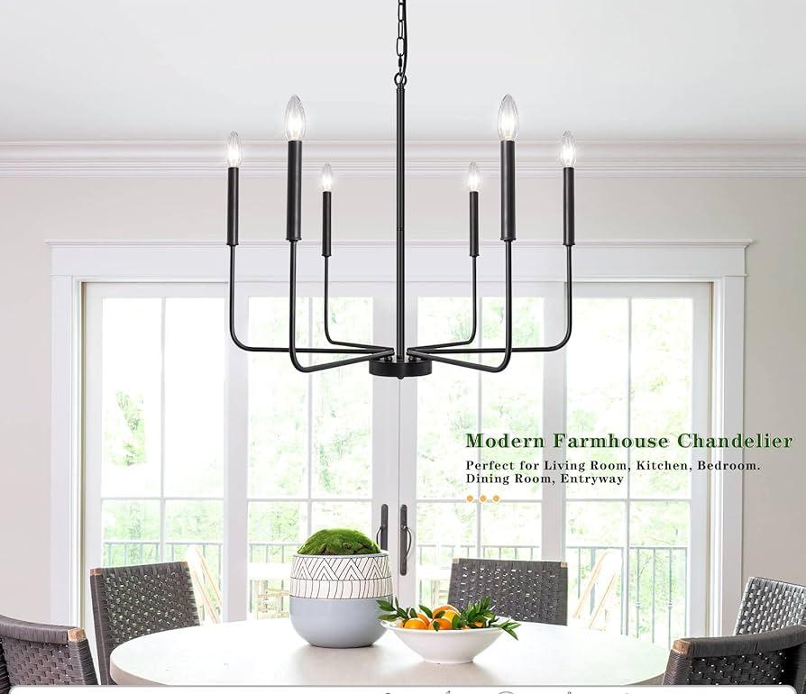 Six-Light Matte Black Candelabra Chandelier